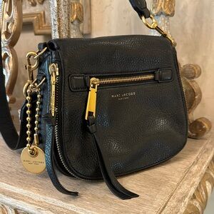 Marc Jacobs Black and Gold Crossbody Bag with Saddle Shape